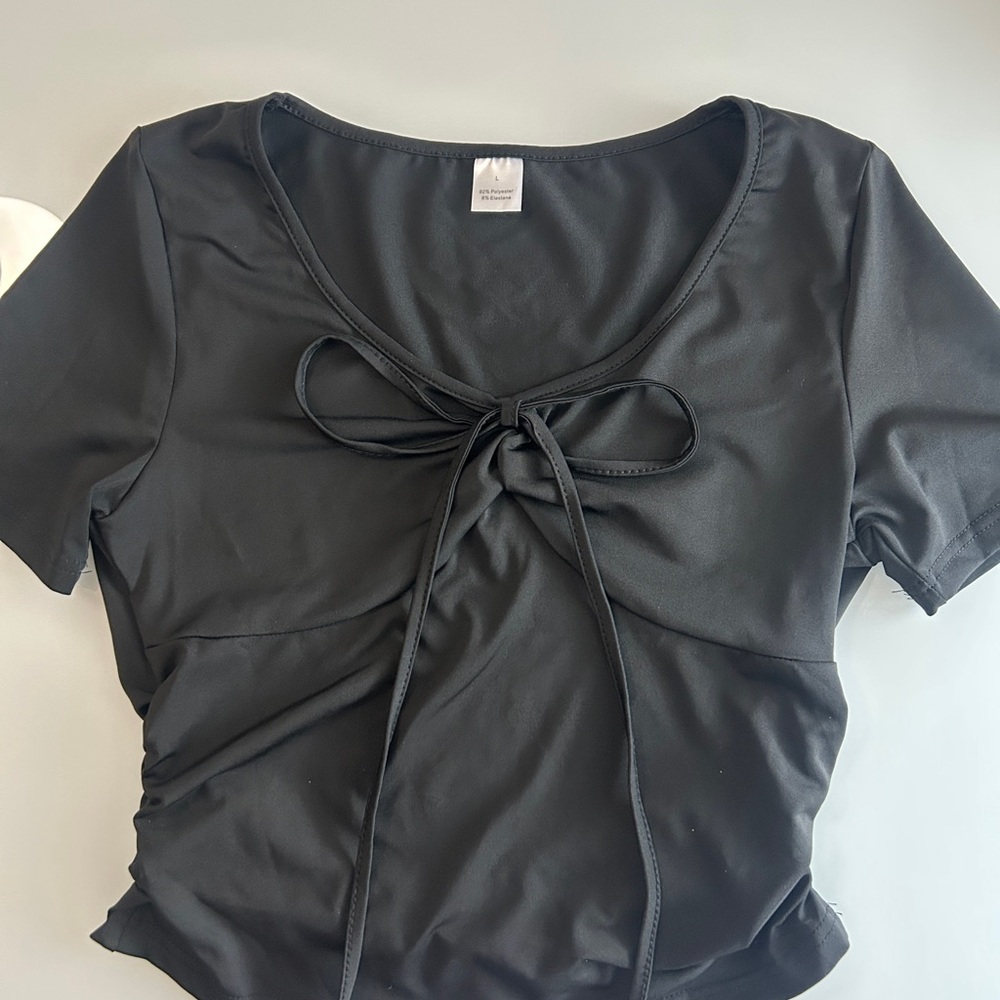 Chic Black Crop Top with Bow Detail